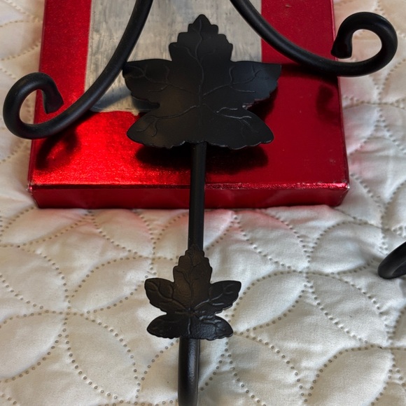 Longaberger Black Metal Candle Holder Trio and Matching Hook Maple Leaf Design - Picture 6 of 13